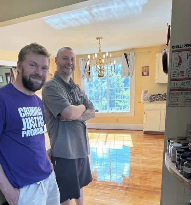 Sam and his frequent guest-partner, Will Hesch after a job well doneSam with pine floor restoration customer